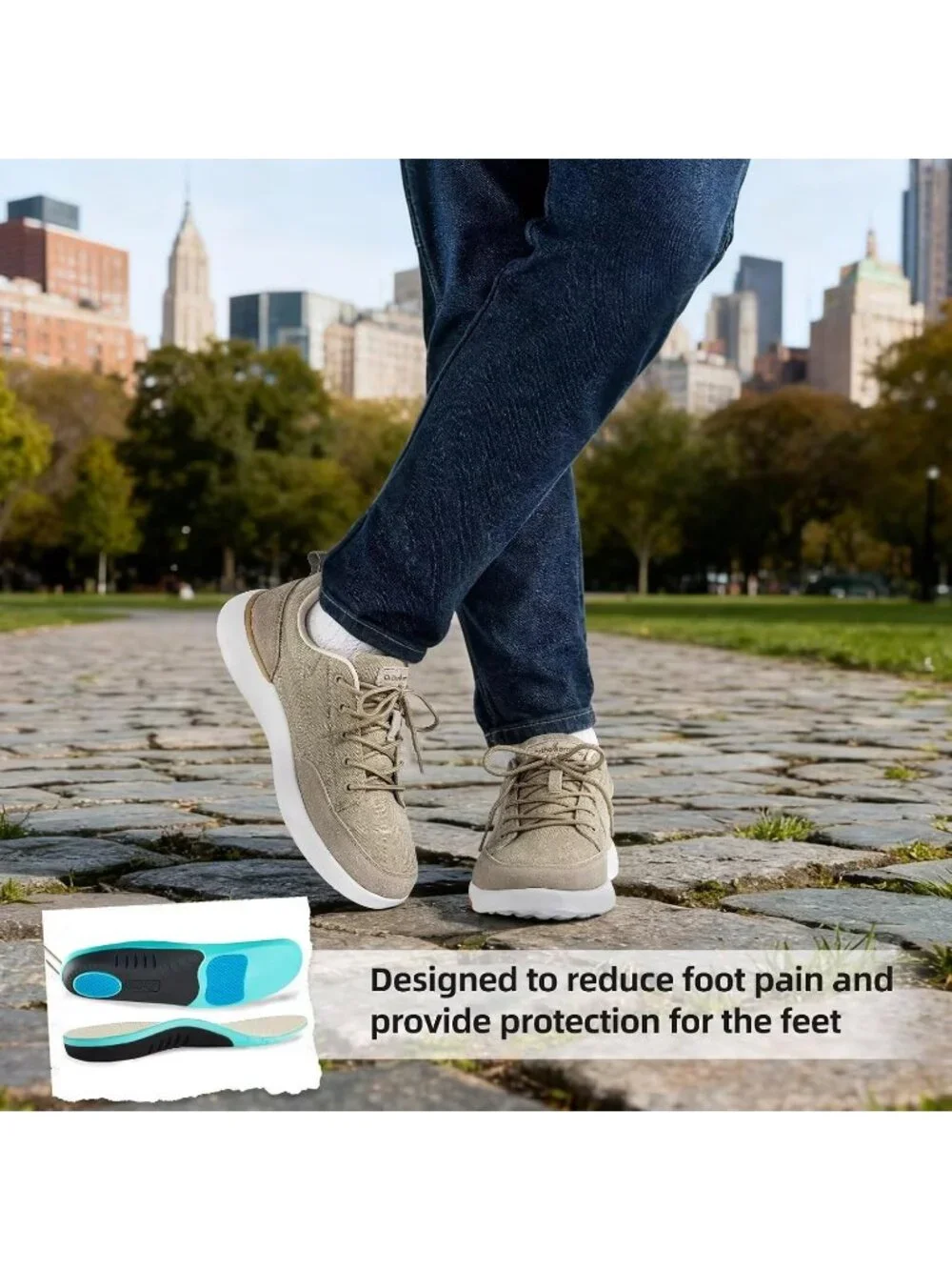 OrthoComfoot Men's Khaki Rubber Comfortable & Breathable Slip On Walking Sneaker